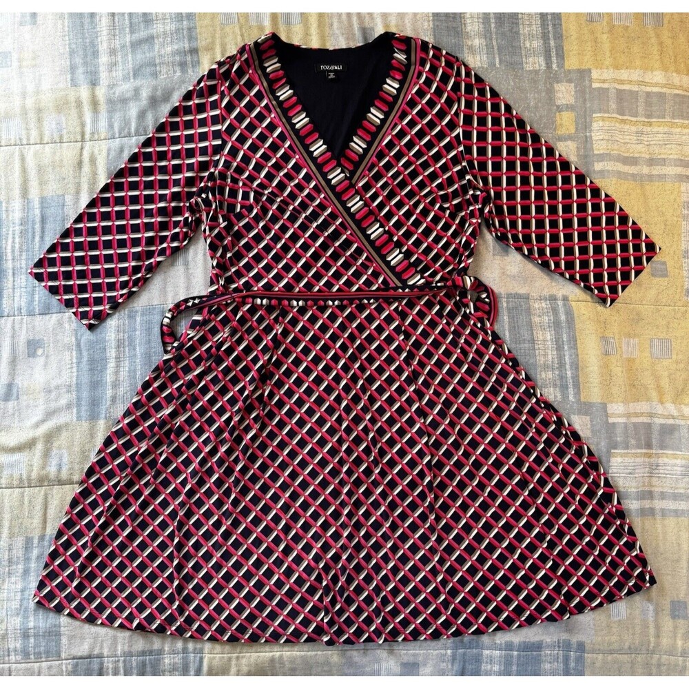 Roz & Ali Striped Pink & Blue 3/4 Sleeve Women's Dress Sz 1X